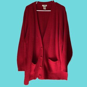 Vintage Yarnworks Woman 2X Red Ribbed Cardigan V-Neck 100% Acrylic